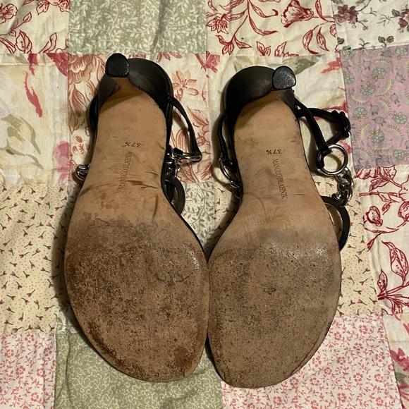 Manolo Blahnik Black Sandals Heels with Silver Chain Size 7.5 - Picture 2 of 5